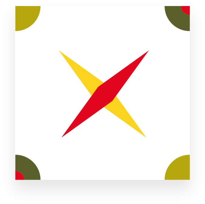 Tile pattern · red and yellow with olive corner motifs