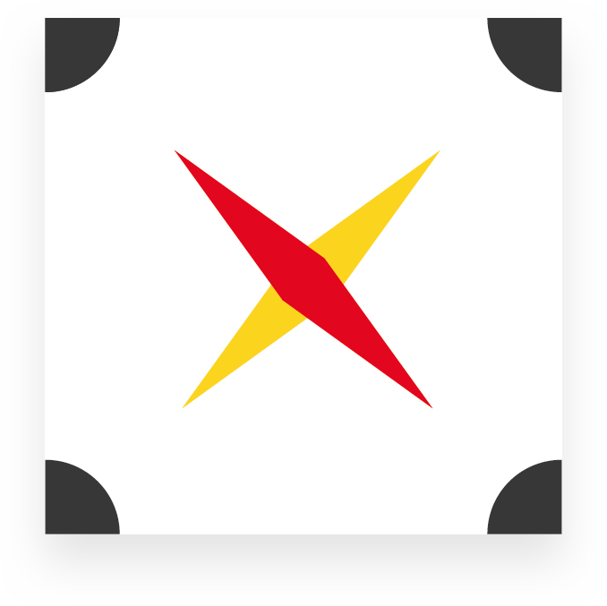 Tile pattern · red and yellow on white, black corner olives