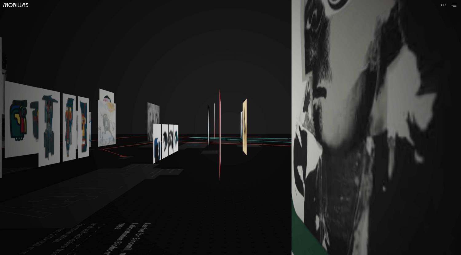 Origins, the museum-like intro: a guided 3D tour through Antoni Morillas' graphic work.